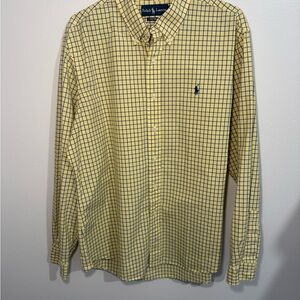 Ralph Lauren Men's Yellow and Blue Plaid Shirt